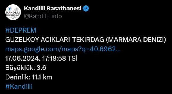 Marmara Denizinde deprem AFAD ve Kandilliden son dakika açıklaması